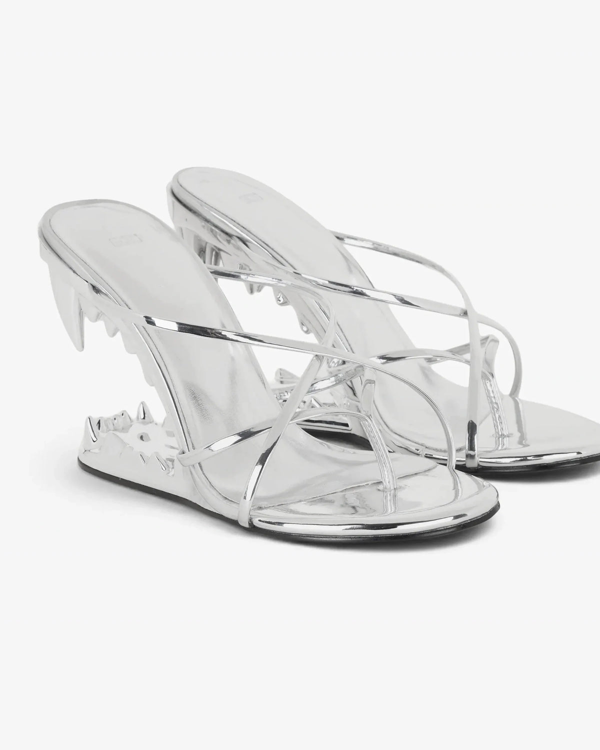 Paire de mules Requin gris argenté à talon sculpté, photo produit